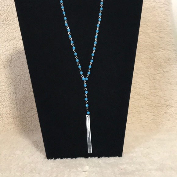 NEW DIRECTIONS ROSARY SILVER TONE BLUE BEADS NECKLACE - Picture 2 of 4